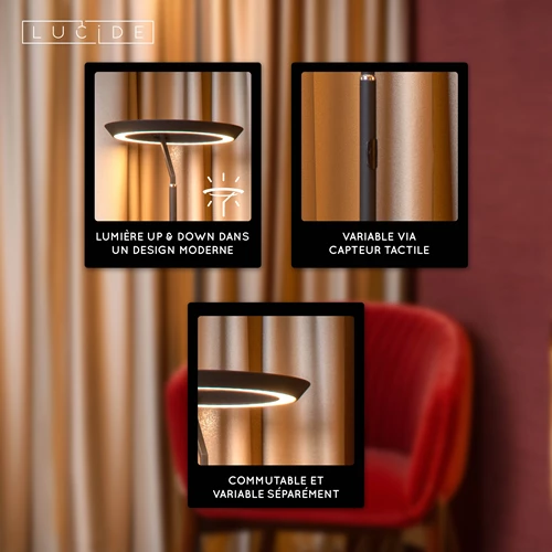 Lucide CELESTE - Lampadaire - Ø 28 cm - LED Dim. - 1x21W 2700K - Noir - USP